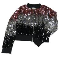 Ružovo-stříbrno-čierna flitrová crop bunda H&M