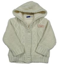 Smotanový trblietavý prepínaci podšitý sveter s mašlou a kapucňou Lupilu