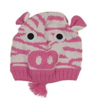 Růžovo-bílá vzorovaná čepice s očima 