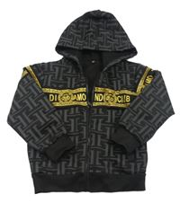 Čierno-sivo-zlatá vzorovaná prepínaci mikina s kapucňou