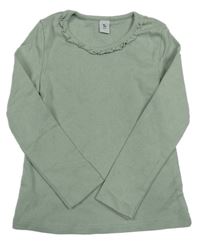 Světlekhaki tričko s perforovaným vzorom a čipkou Tu