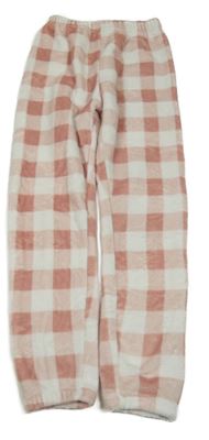 Růžovo-bílé kostkované chlupaté pyžamové kalhoty Shein