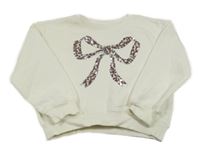 Smotanová mikina s mašlí z flitrů