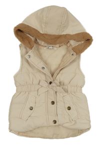 Svetlobéžová šušťáková zateplená vesta s kapucňou