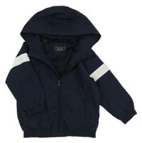 Tmavomodrá šušťáková jarná bunda s pruhem na rukávech a kapucňou Next