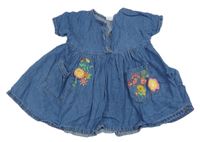 Modré ľahké rifľové šaty s výšivkami květů Next