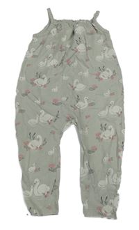 Sivý ľahký nohavicový overal s labuťami  H&M