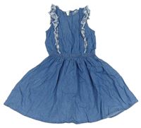 Modré rifľové šaty s madeirou