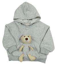 Sivá melírovaná mikina s medvedíkom a kapucňou Cozy Cub