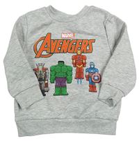 Šedá melírovaná mikina s hrdiny Marvel
