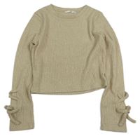 Béžový rebrovaný crop sveter s mašličkami Matalan