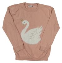 Svetloružový sveter s labuťou Primark