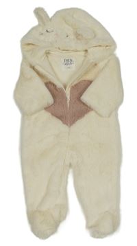 Smotanová kožušinová podšitá kombinéza so srdiečkom a kapucňou F&F