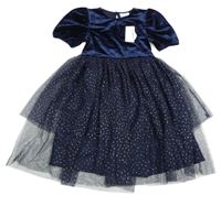 Nové - Tmavomodré sametovo/tylové šaty Kappahl