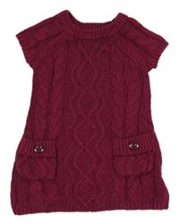 Tmavoružové trblietavé svetrové copánkové šaty F&F