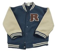 Tmavomodro-béžová flaušová podšitá baseballová bunda s písmenkem H&M