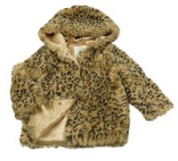 Béžovo-čierna vzorovaná kožušinová podšitá bunda s kapucňou F&F