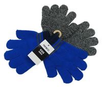 Nové - 2x - Kobaltově modré + černo-bílé melírované pletené prstové rukavice Pep&Co.