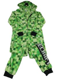 Zelená kostkovaná chlupatá kombinéza s kapucí - Minecraft 