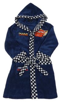 Tmavomodro-kockovaný chlpatý župan s McQueenem a opaskom Disney