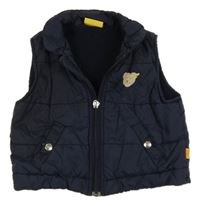 Tmavomodrá šušťáková zateplená vesta s medvedíkom