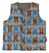 Hnedá šušťáková prešívaná zateplená vesta s medvedíkmi