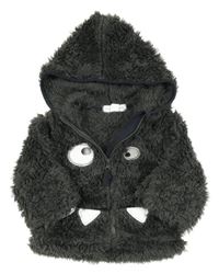 Tmavošedá huňatá propínací mikina s příšerkou a kapucí Pumpkin patch