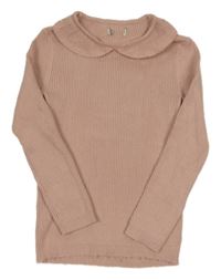 Svetloružový rebrovaný sveter s golierikom F&F