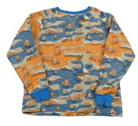 Béžovo-modro-oranžová mikina s opičkami