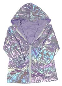 Fialová lesklá šusťáková parka s kapucí 