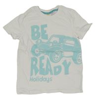 Biele tričko s autom a nápisom Kids