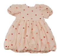 Svetloružové srdiečkované šifónové balonové šaty Primark