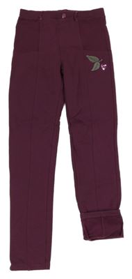 Švestkové tregíny s výšivkou a flitry Kids