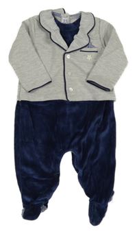 Šedo-tmavomodré teplákovo/sametové dupačky Mayoral