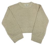 Béžový ažurový crop sveter H&M