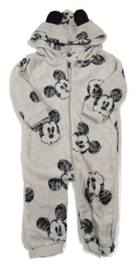 Sivá chlpatá kombinéza s Mickeym a kapucňou Disney