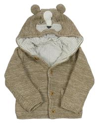 Hnedý melírovaný prepínaci podšitý sveter s kapucňou s medvedíkom M&S