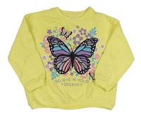 Citronová mikina s motýlikmi a kvetmi INFINITY KIDS