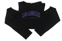 Čierne crop tričko s nápismi a volnými rameny