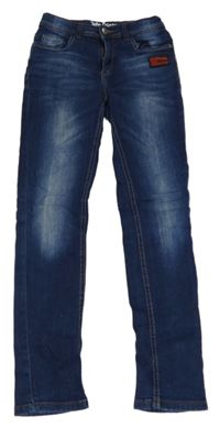 Tmavomodré skinny teplákové rifle s nášivkou John Baner