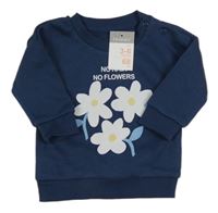 Nové - tmavomodrá mikina s kvietkami a nápismi PRIMARK
