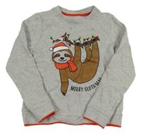 Sivo-červená melírovaná mikina s lenochodem s vánočním motívom Lily & Dan