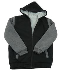 Černo-tmavošedá propínací zateplená mikina s kapucí 