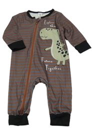 Hnědošedo-hmědo-čierny pruhovaný overal s dinosaurom SHEIN