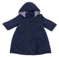 Tmavomodrý prešívaný šušťákový pod/zimní kabát s odopínacíá kapucňou Jojo Maman Bébé
