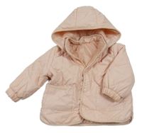 Světlerůžová prošívaná šusťáková zateplená bunda s odepínací kapucí H&M