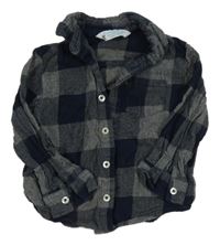 Tmavomodro-sivá kockovaná melírovaná košeľa PRIMARK