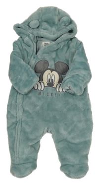 Modrošedá plyšová zateplená kombinéza s Mickey a kapucňou C&A