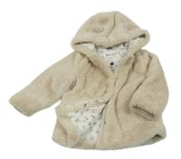 Smetanový kožešinový zateplený kabát s kapucí s oušky C&A