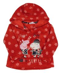 Červená plyšová mikina s Peppa Pig a vločkami a kapucňou